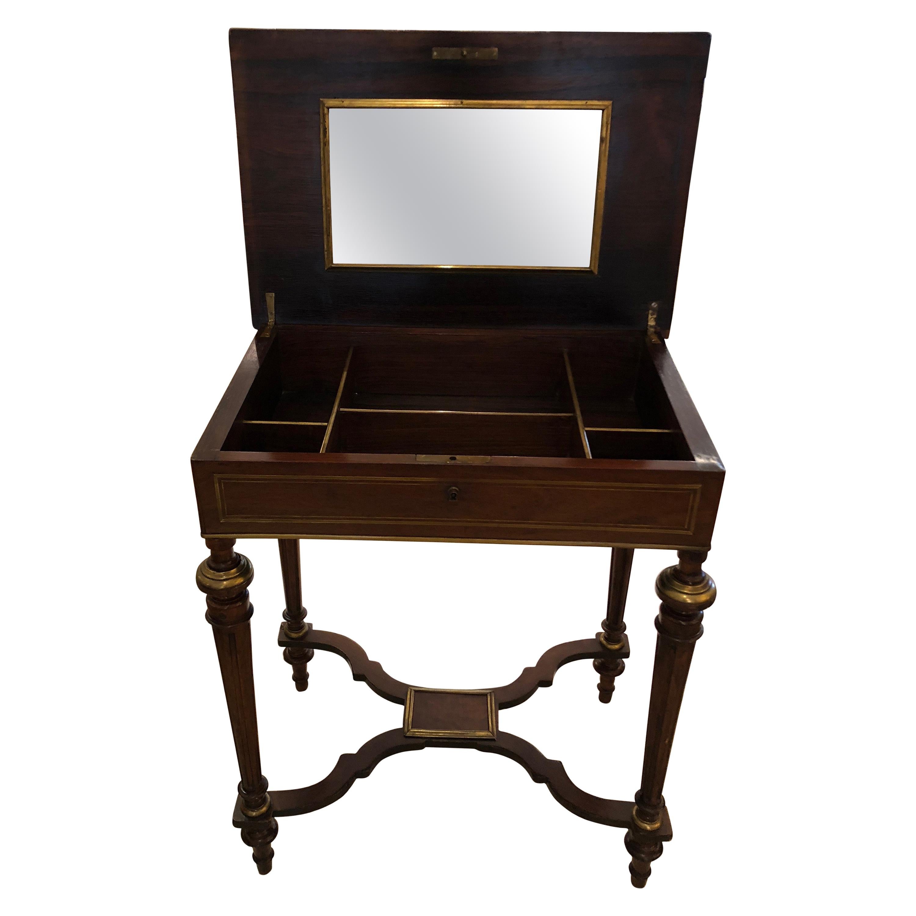 19th Century Mahogany and Brass Inlaid Side Table with Interior Compartments