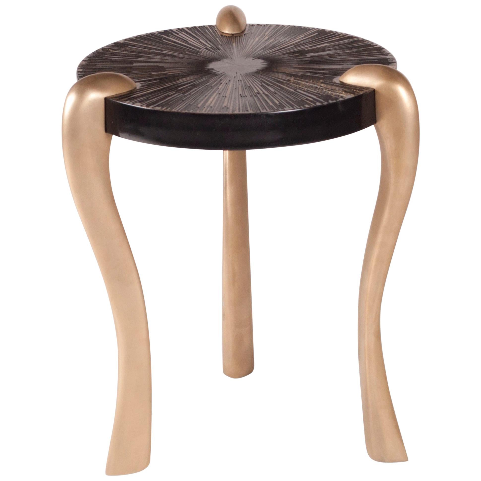 Amorph Iva Side Table, Gold Finish and Gold Leaf on Black Lacquered Top