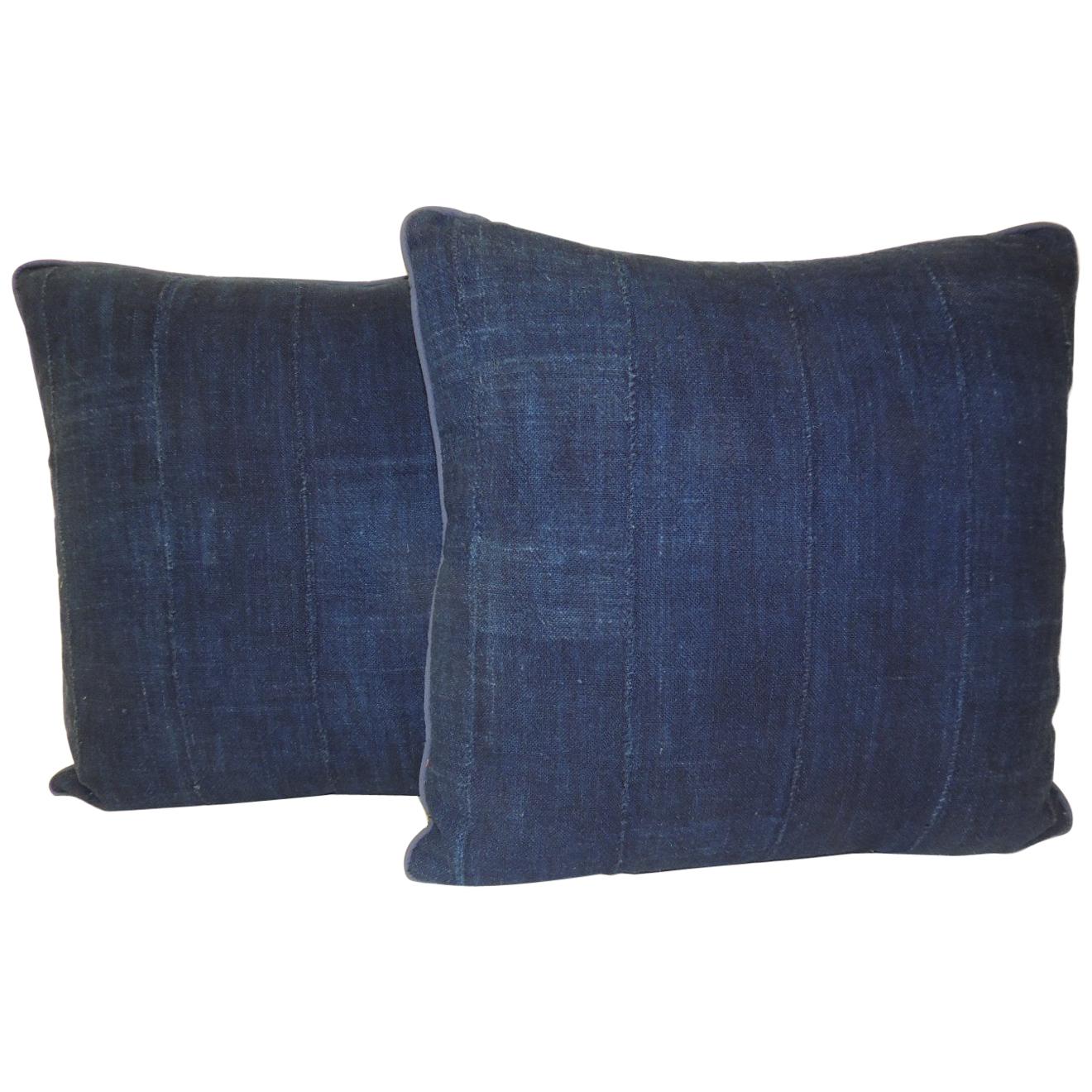 Pair of Indigo Woven Strips African Decorative Pillows