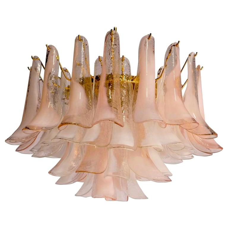 Modern Murano Glass Pink and White Petals Chandelier