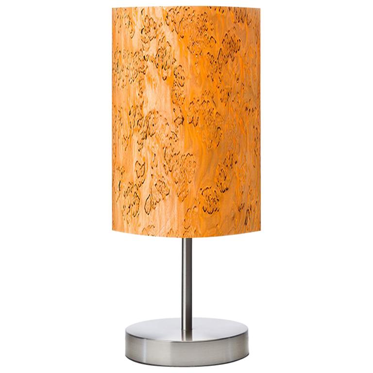 Serret 6x13 Brushed Nickle Table Lamp With Karelian Burl Wood Shade For At 1stdibs Serret 6x13 Brushed Nickle Table Lamp, Used Wood Table Lamps