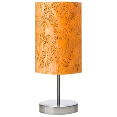 Modern Karelian Burl Veneer Table Lamp with Brushed Steel