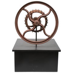 Vintage Ready-Made Sculpture "Wheel & Cogs" in Rusted Iron