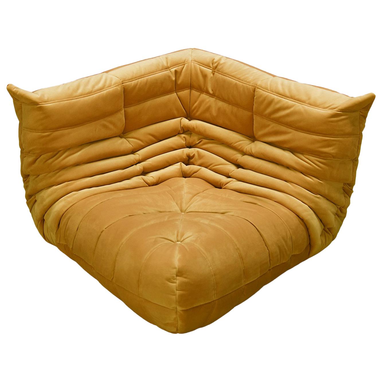 Togo Corner Couch in Golden Yellow Velvet by Michel Ducaroy by Ligne Roset For Sale