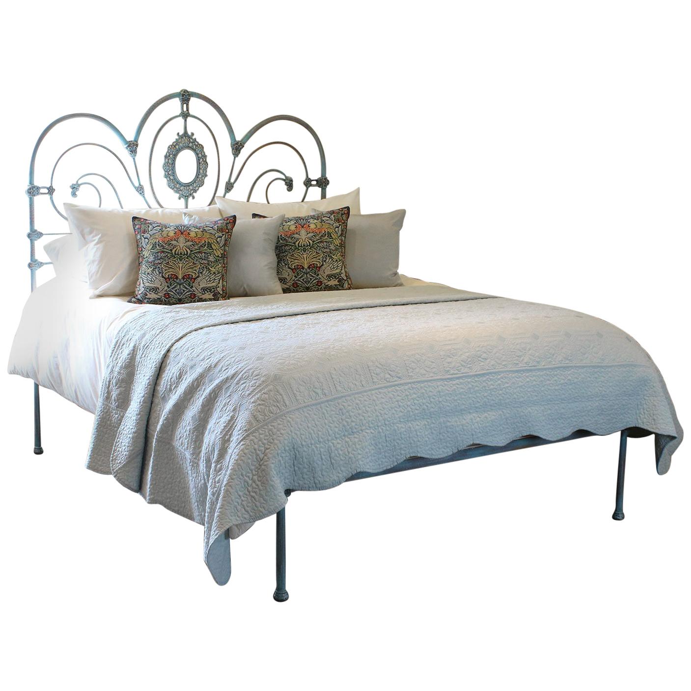 Antique Platform Bed in Blue Verdigris, MK175 For Sale at 1stDibs