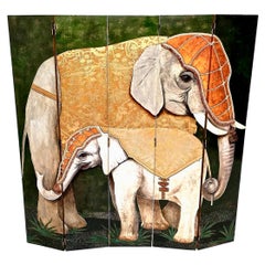 Postmodern Five-Panel Room Divider by Doro with Two Asiatic Elephants, Italy