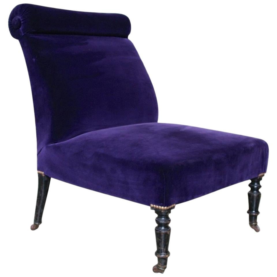Napoleon III Slipper Chair in Purple Velvet