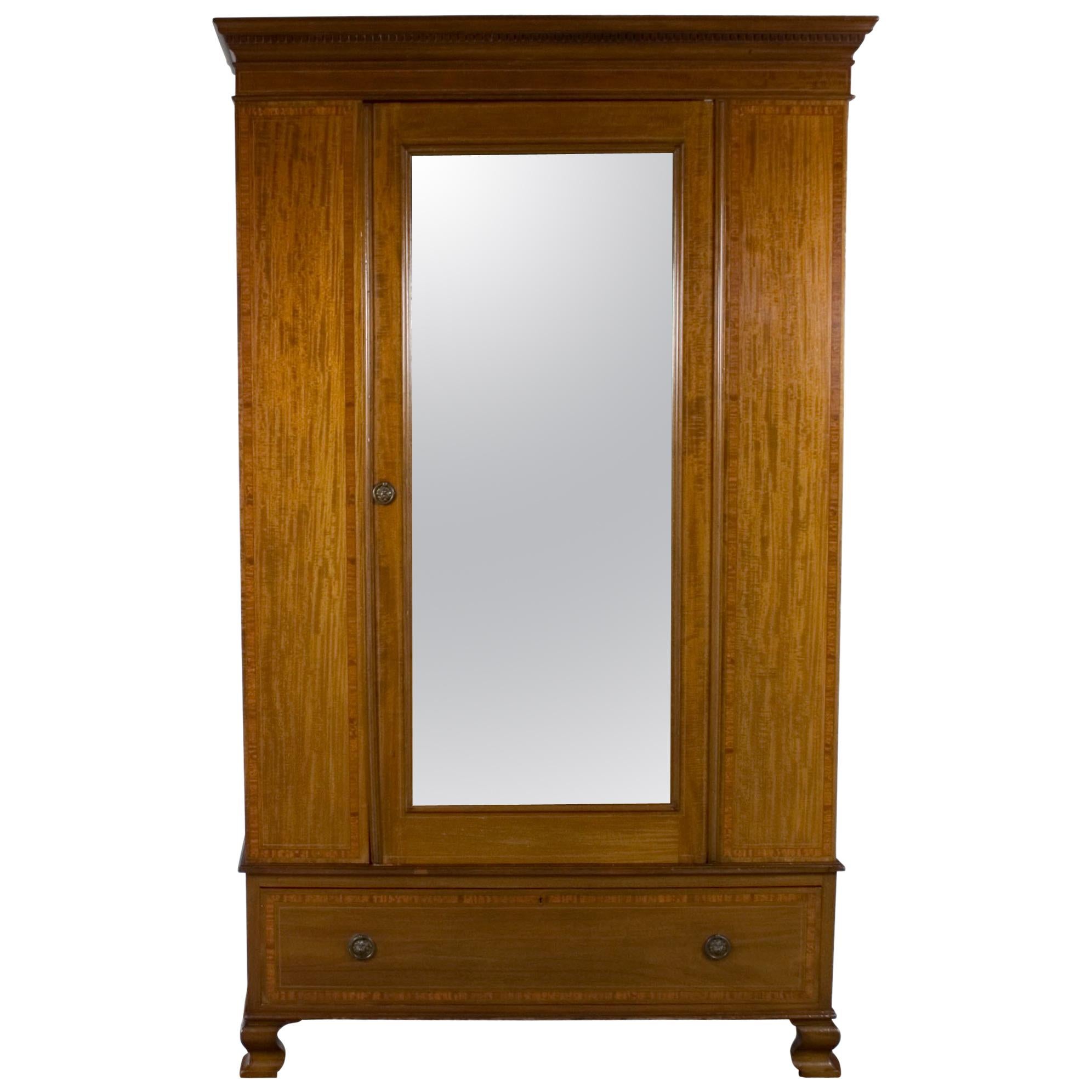 Edwardian Period Mirror Door Wardrobe Armoire Closet For Sale