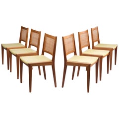 Karl-Erik Ekselius Set of Six Dining Chairs in Teak and Cane