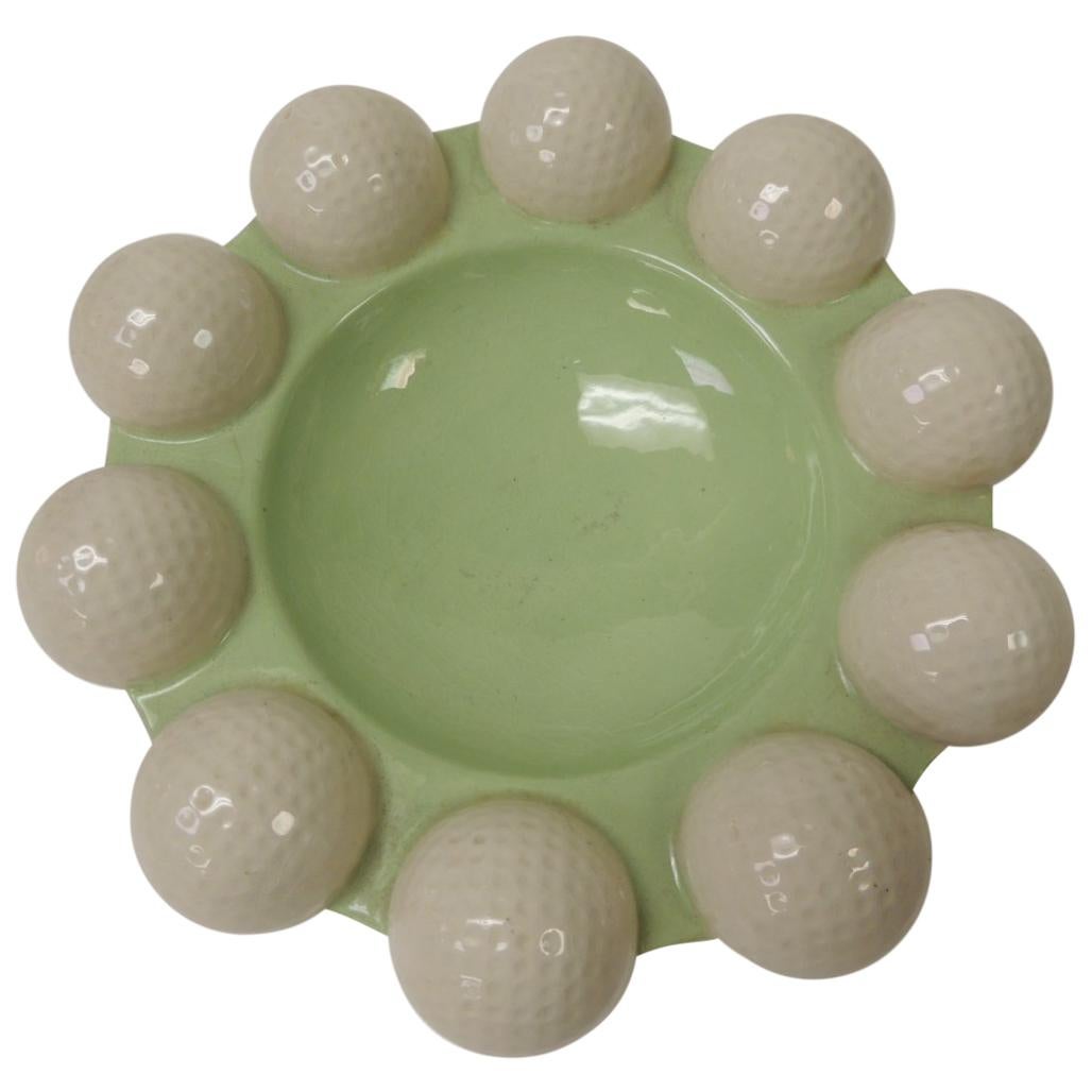 Vintage Modern Round Green and White Golf Balls Ashtray