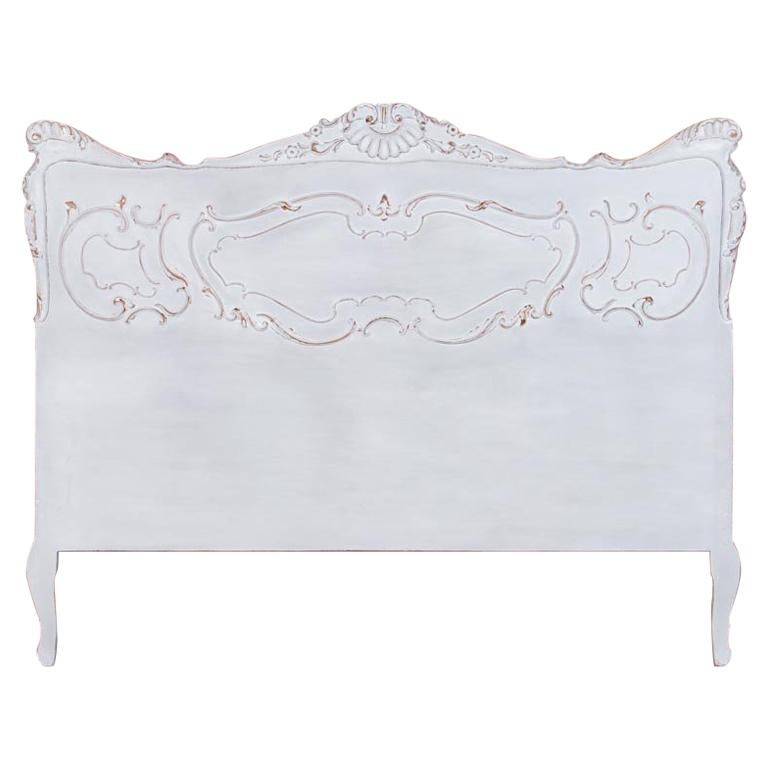 Vintage French Queen Size Bed Painted White