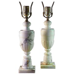 Vintage Pair of Neoclassical Veined Alabaster Marble Urn Shaped Table Lamp