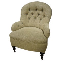 English Armchair Linen Upholstery Victorian, 19th Century
