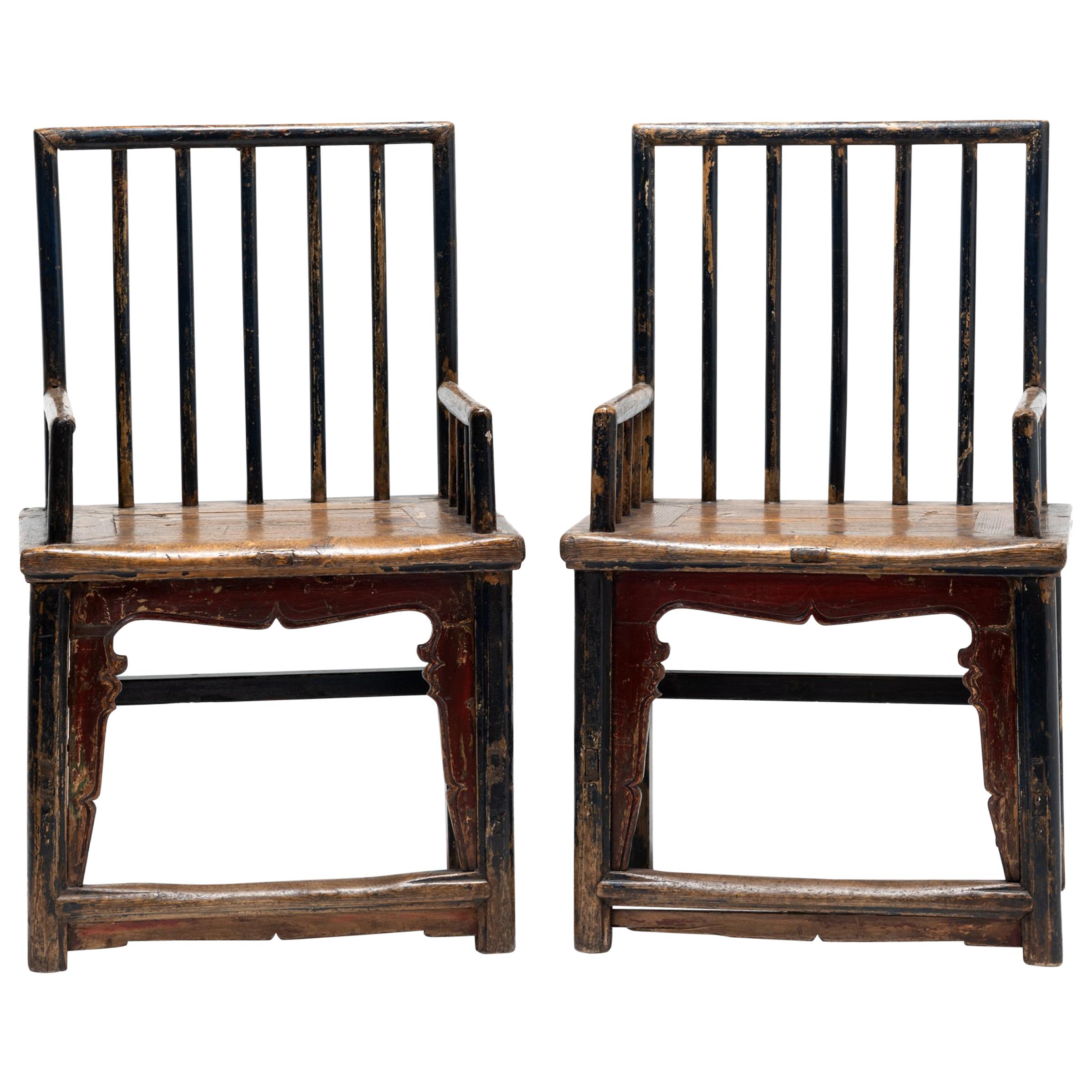 Pair of 19th Century Chinese Spindle Back Armchairs