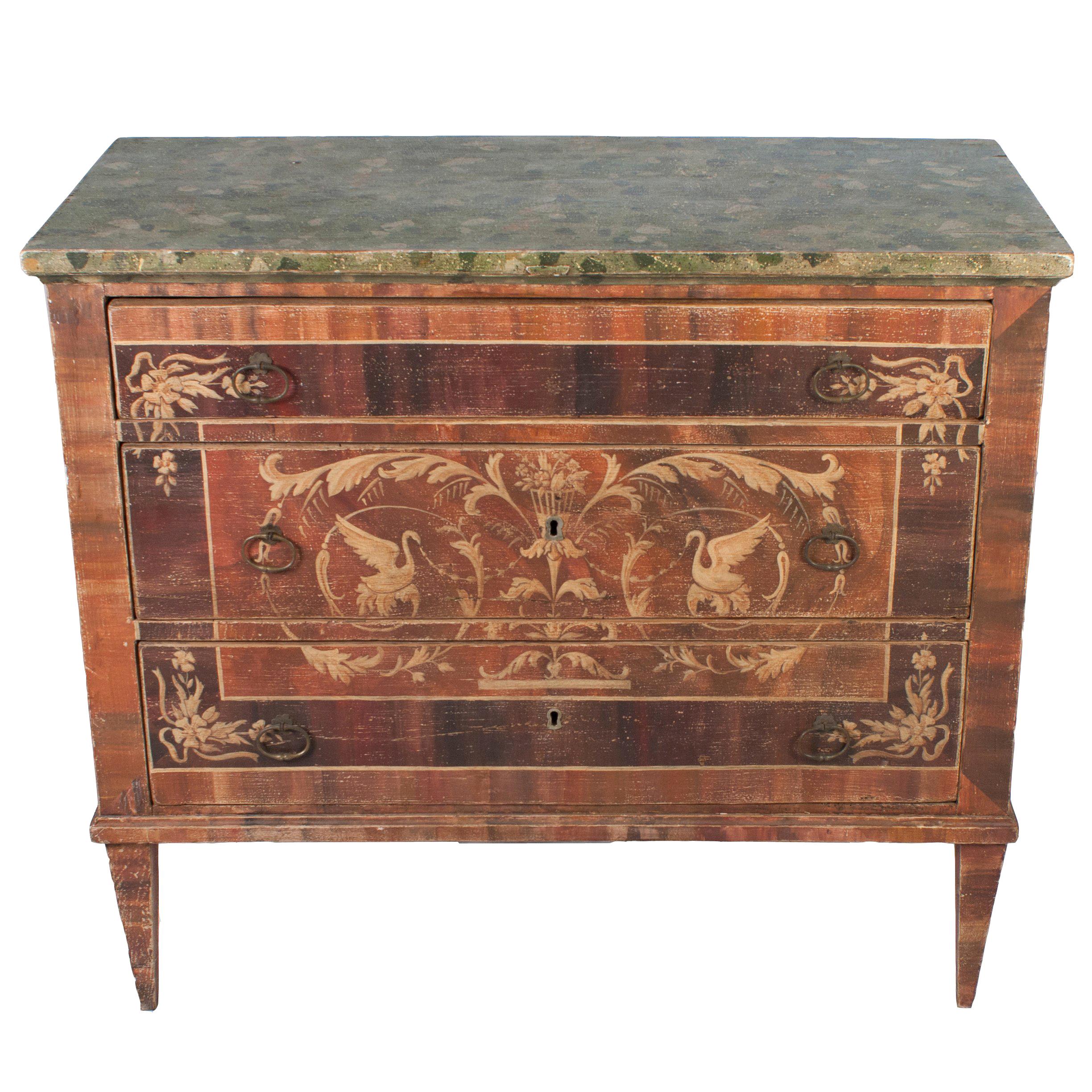 Painted Italian Commode with Faux Marble Top For Sale