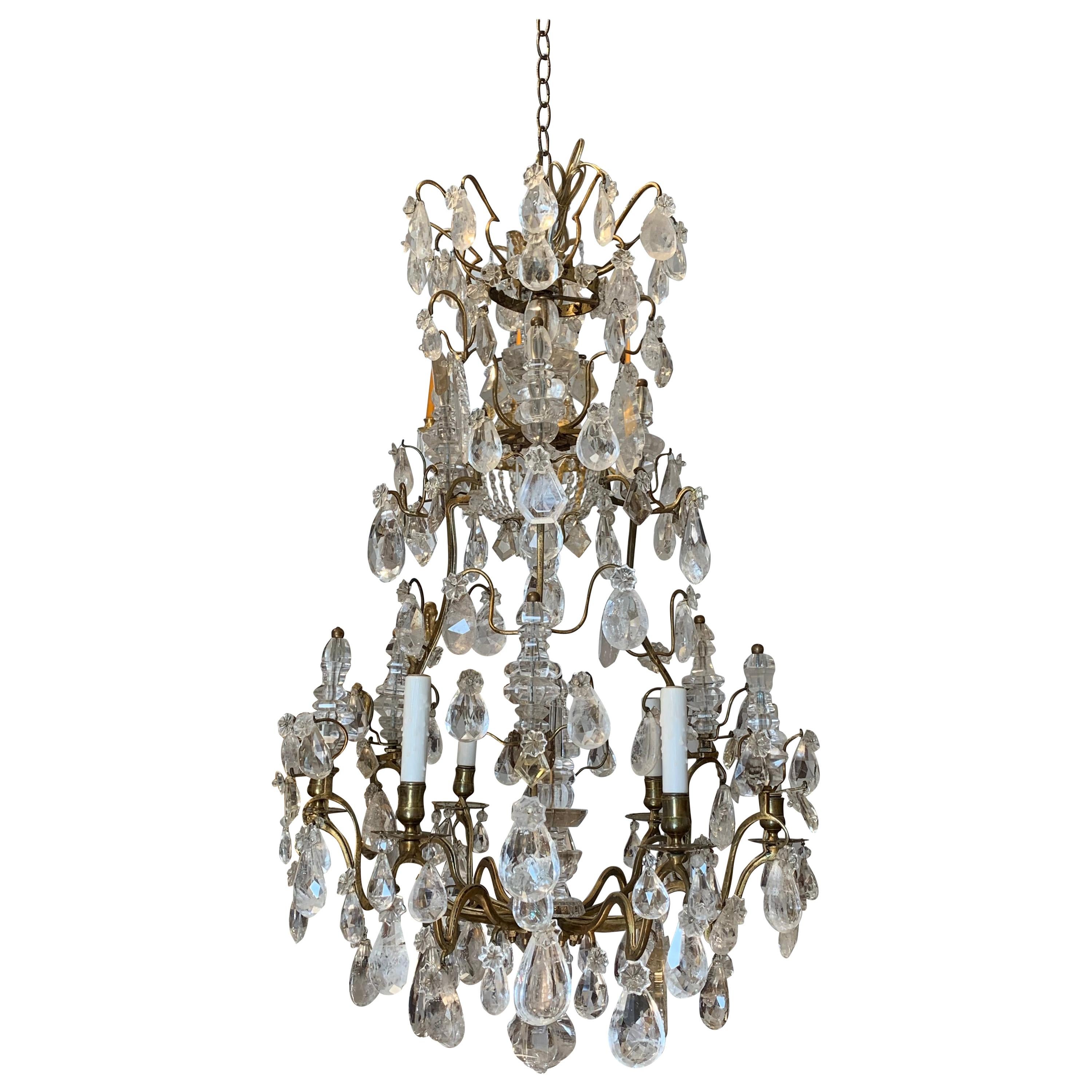Period 18th Century Louis XV Bronze and Rock Crystal Chandelier