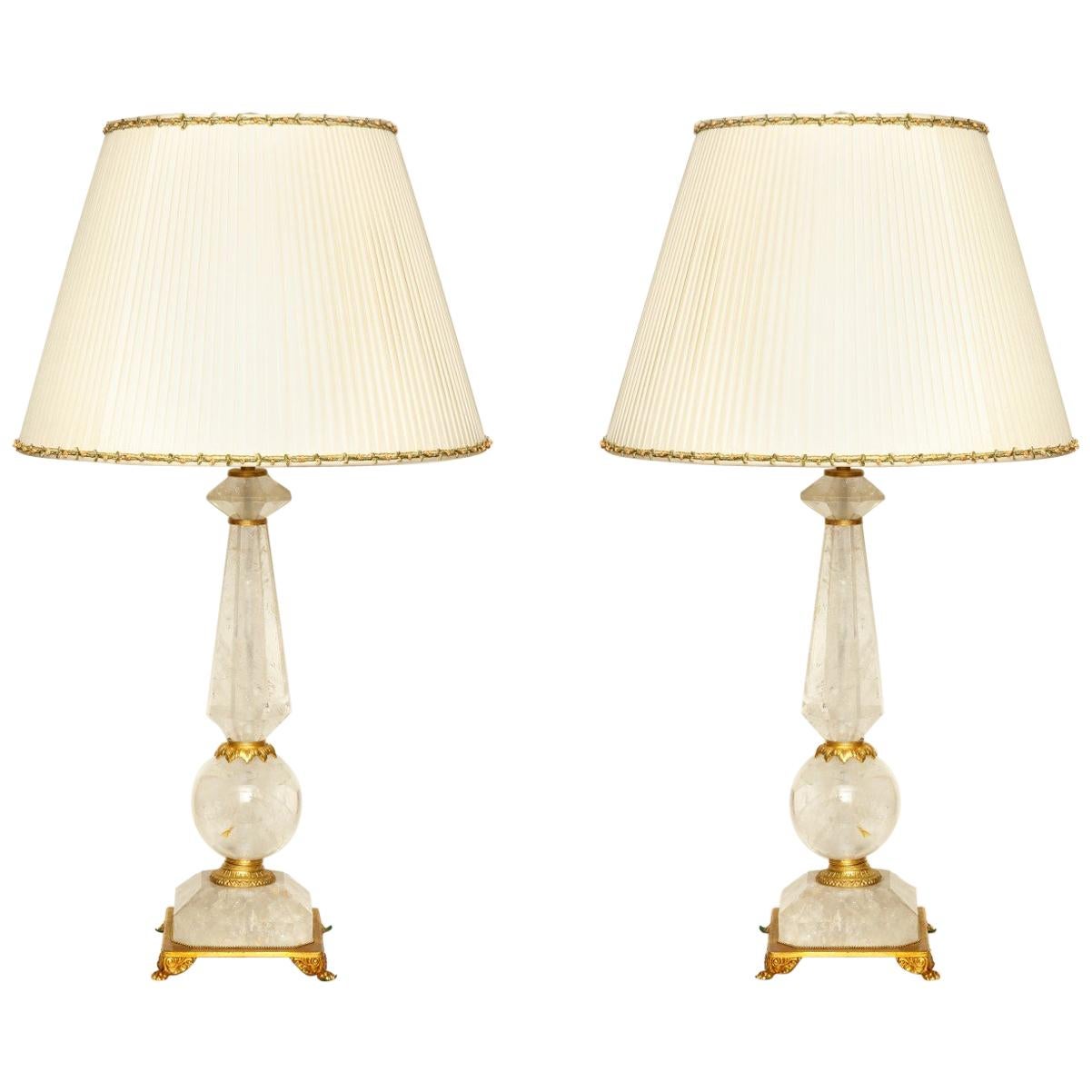 Pair of Rock Crystal Table Lamps with Bronze Mounts For Sale