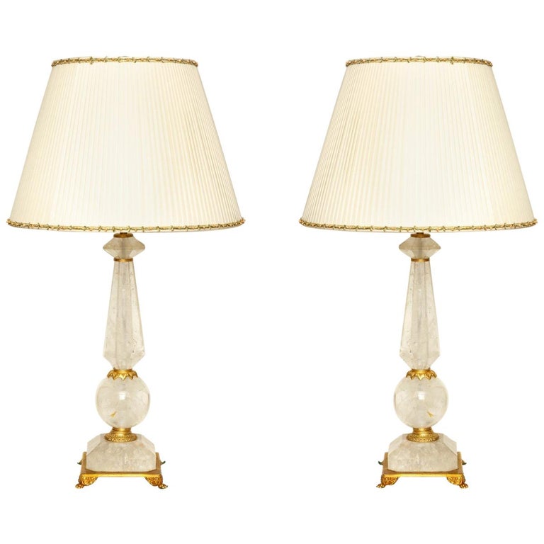 Pair of Rock Crystal Table Lamps with Bronze Mounts For Sale