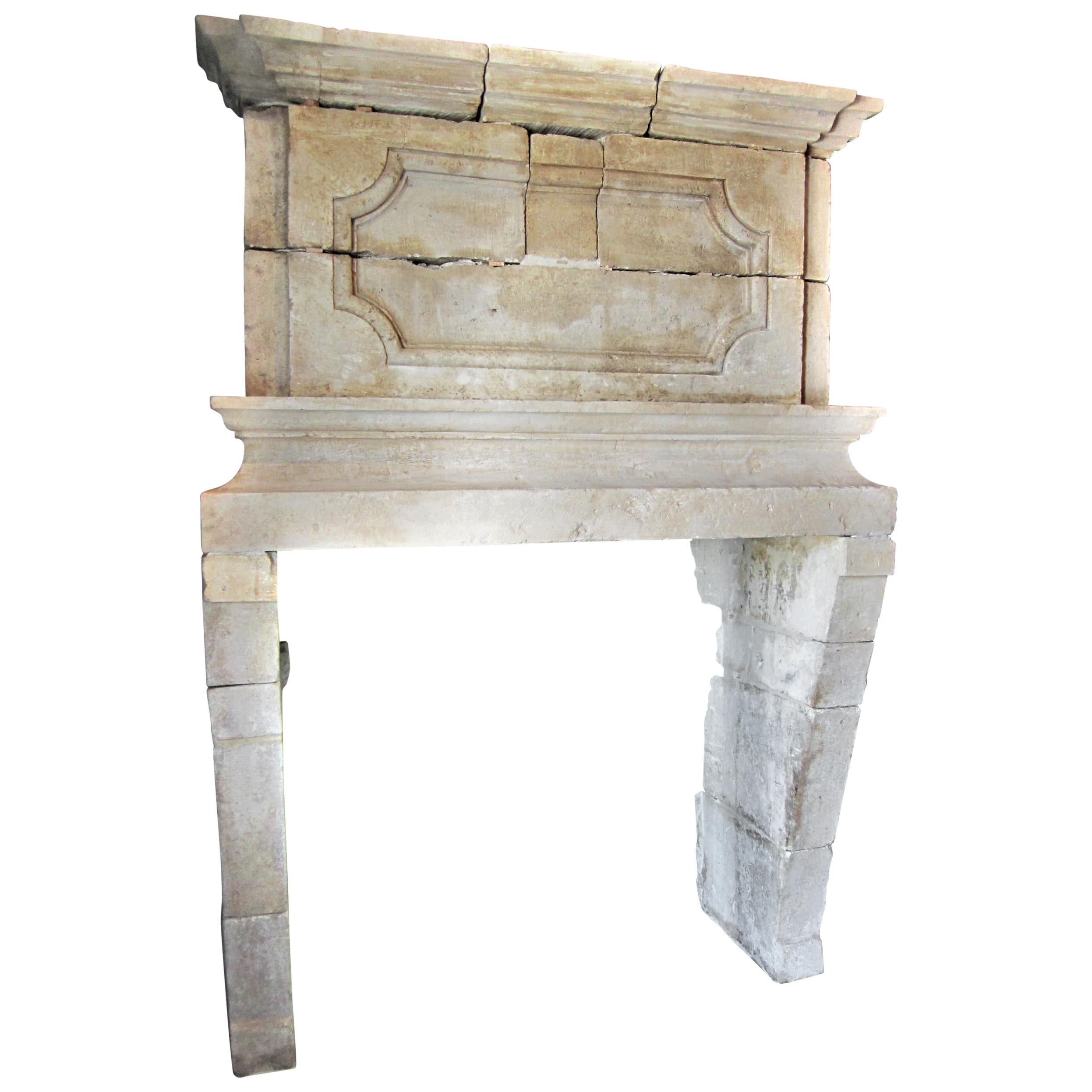 18th Century and Earlier 17th Century Large Mantle Louis XIII Chateau Hand Carved Stone Antique Fireplace For Sale