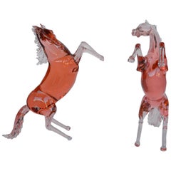 Set of Two Murano Glass Horses by Pino Signoretto