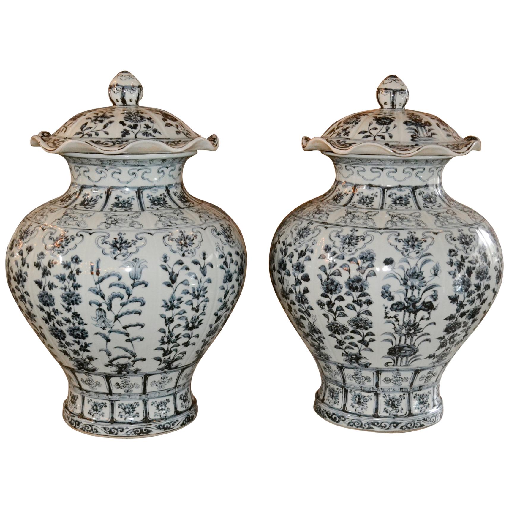 Pair of Blue and White Jars