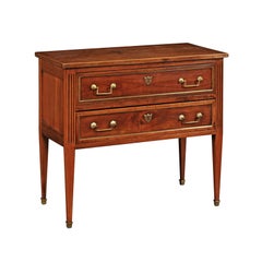 French 19th C. Neoclassical Style Walnut Two-Drawer Commode with Fluted Motifs