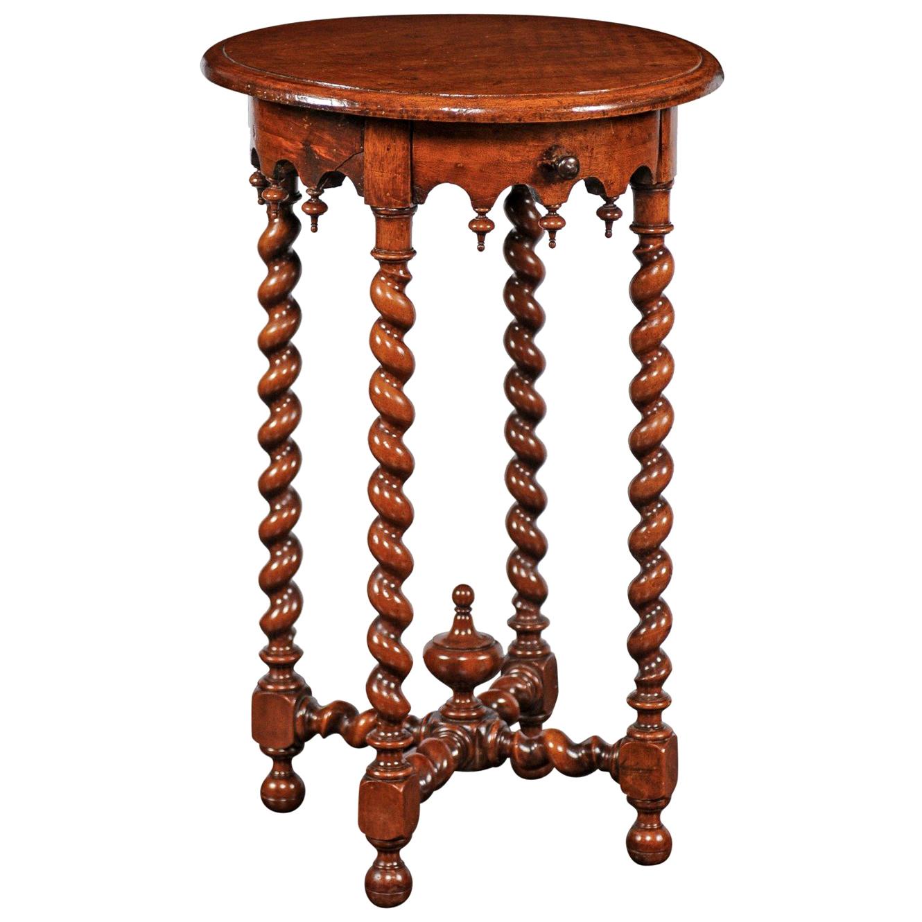 French 1870s Louis XIII Style Walnut Guéridon Side Table with Barley Twist Legs