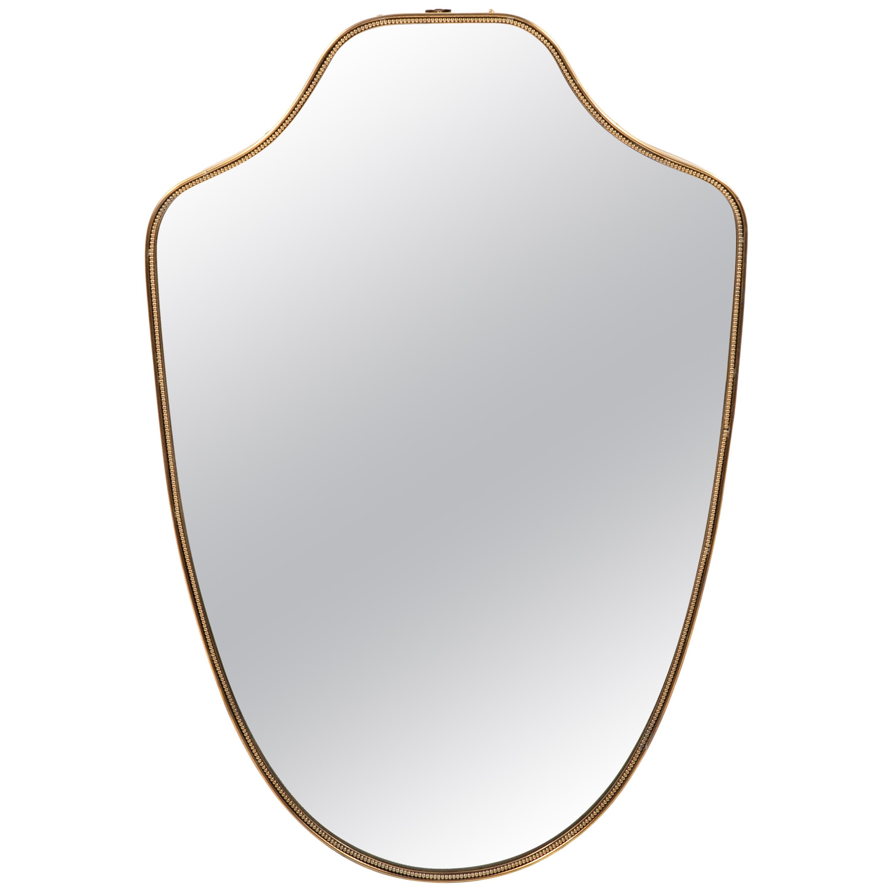 Italian Brass Shield Mirror with Beaded Details
