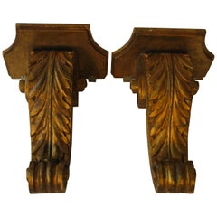 Vintage Pair of 1960s Italian Wood Gilt Corbels