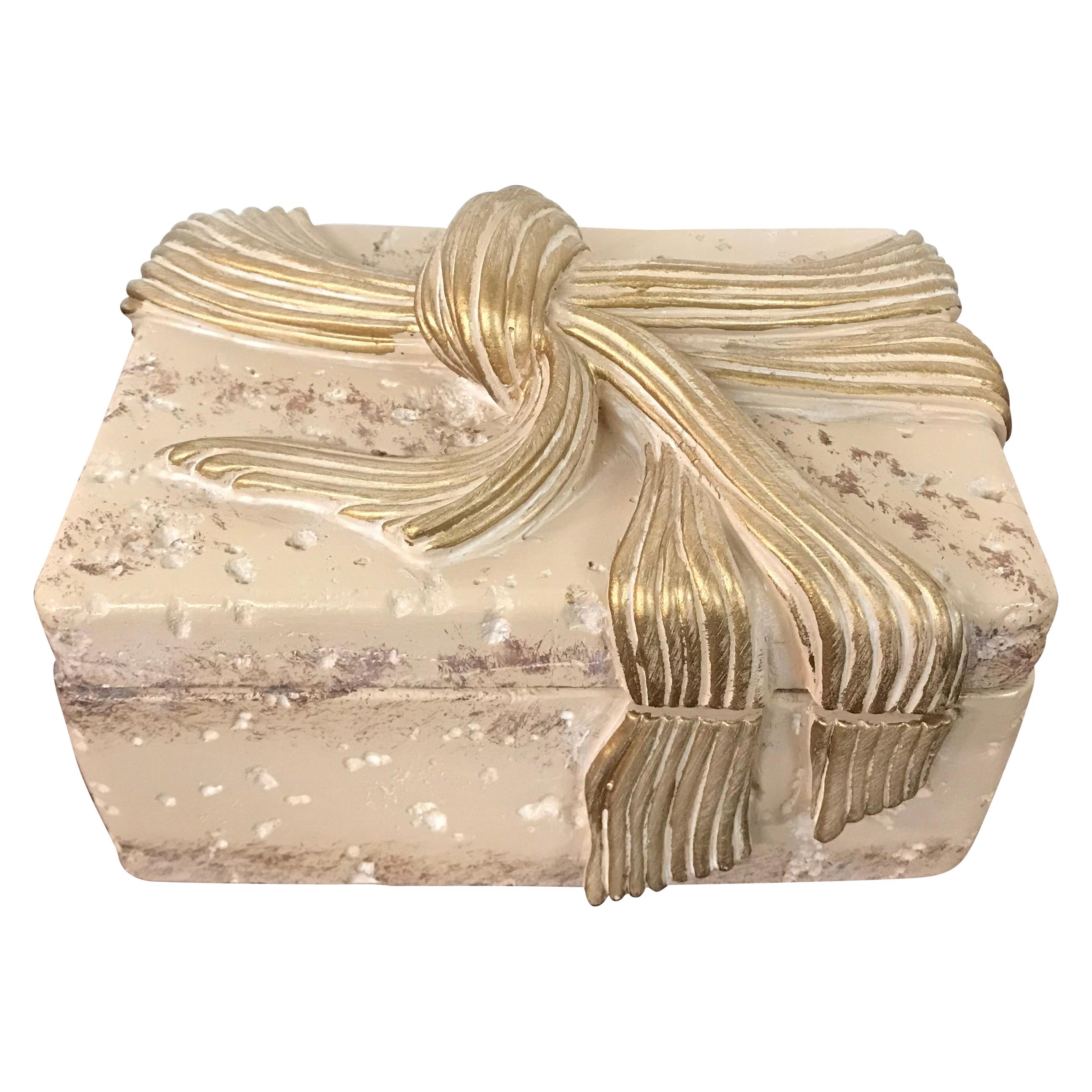 Jaru Cast Stone Ceramic Box with Bow Motif