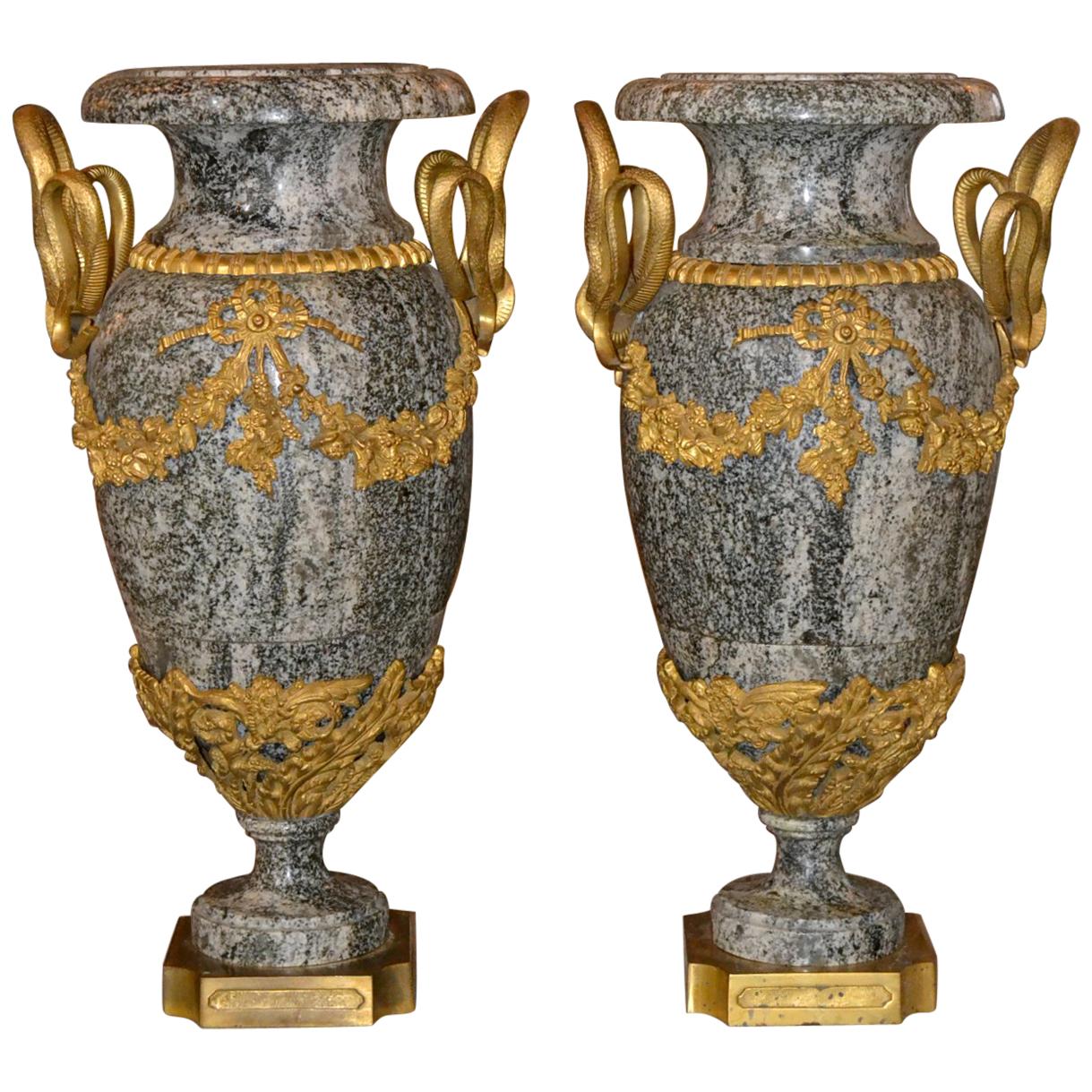 19th Century Pair of French Marble Urns