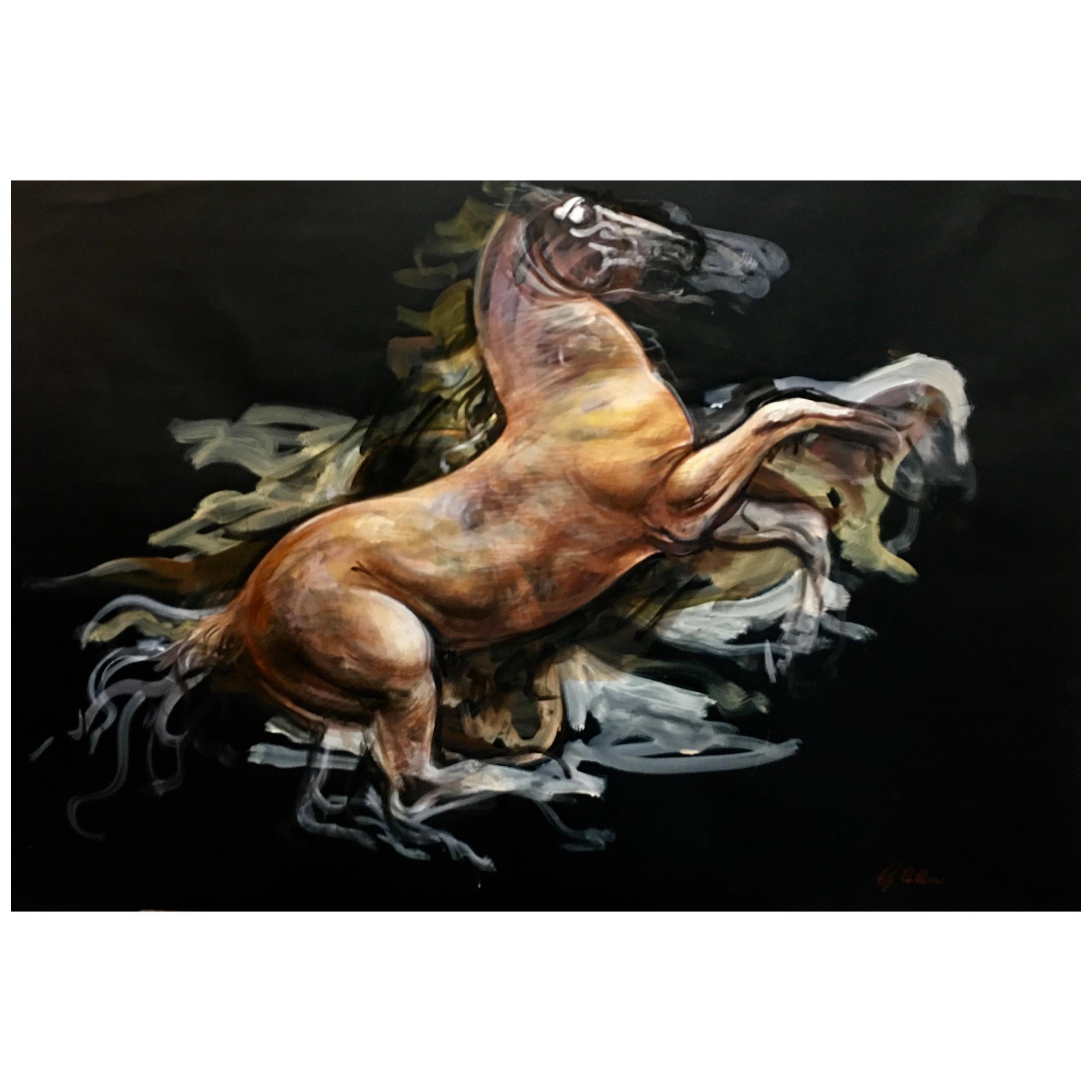 Pferde auf dem schwarzen Himmel, Bleistift Fat von Giuseppe Colin, 1990