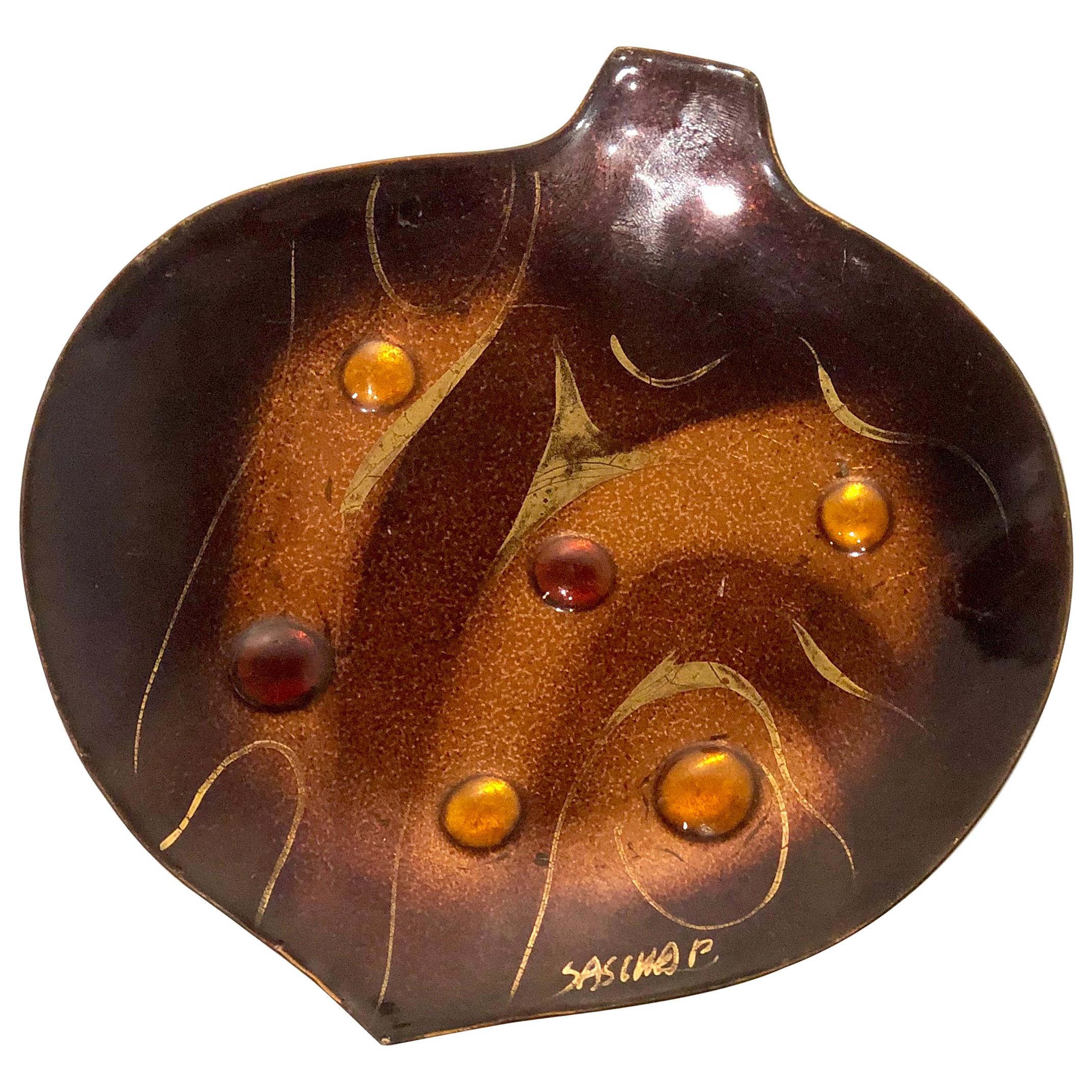 Freeform Enamel on Copper Decorative Abstract Plate by Sascha Brastoff For Sale