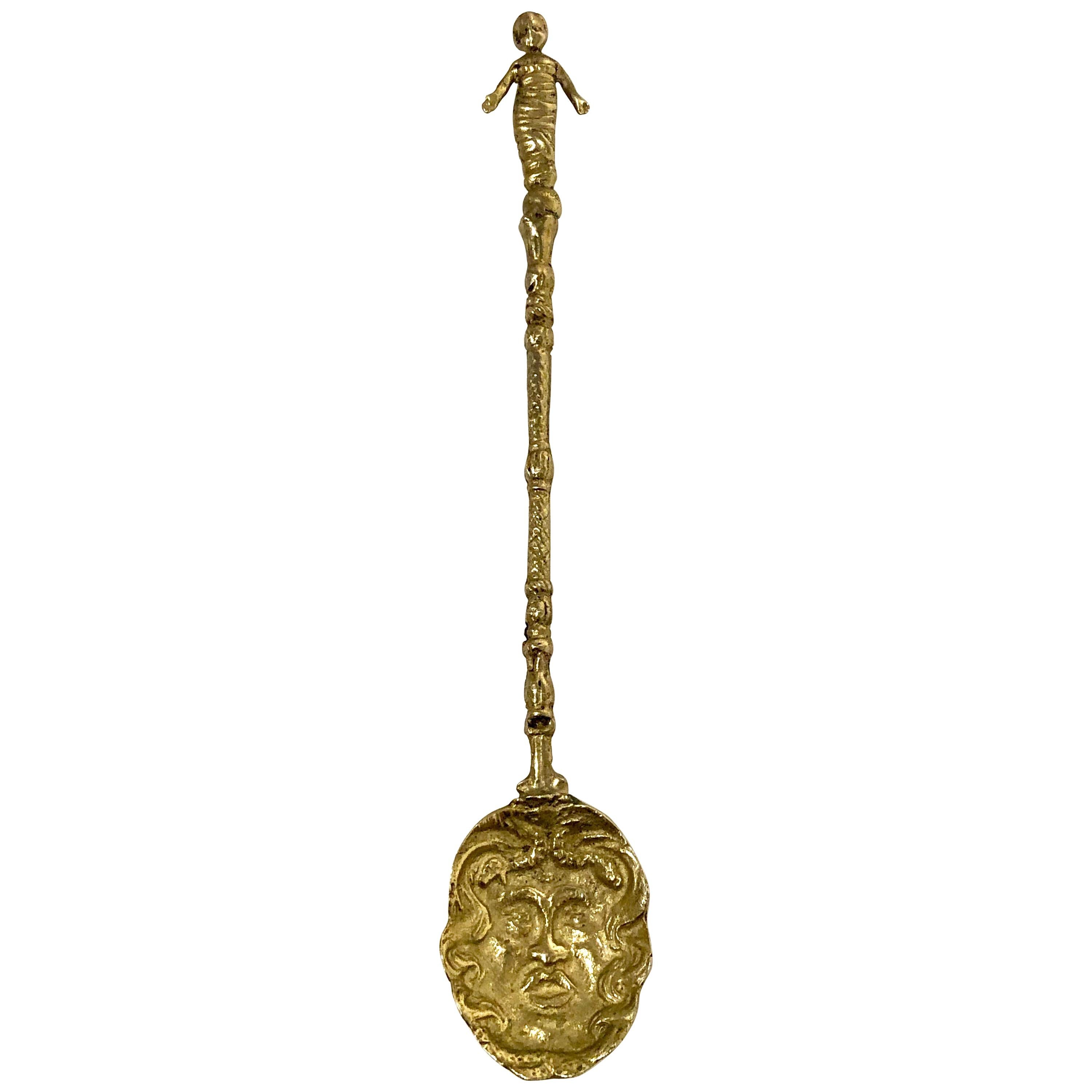 Solid Hammered Brass Decorative Spoon Made in Italy For Sale