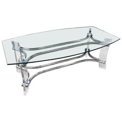 1970s Lucite, Chrome and Glass Coffee Table