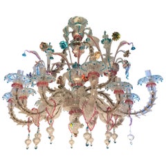 lustre vénitien en verre de Murano du 18e siècle Plafonnier ancien Pendentif suspendu