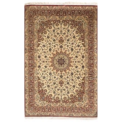 Persian Hand Knotted Silk Medallion Floral Qum Rug