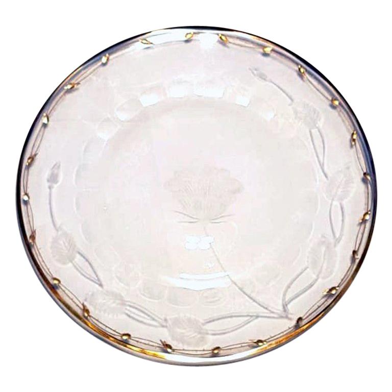 Serving Plate Art Nouveau Hand Blown, Engraved, Gilded Rose 'Paula' by Moser