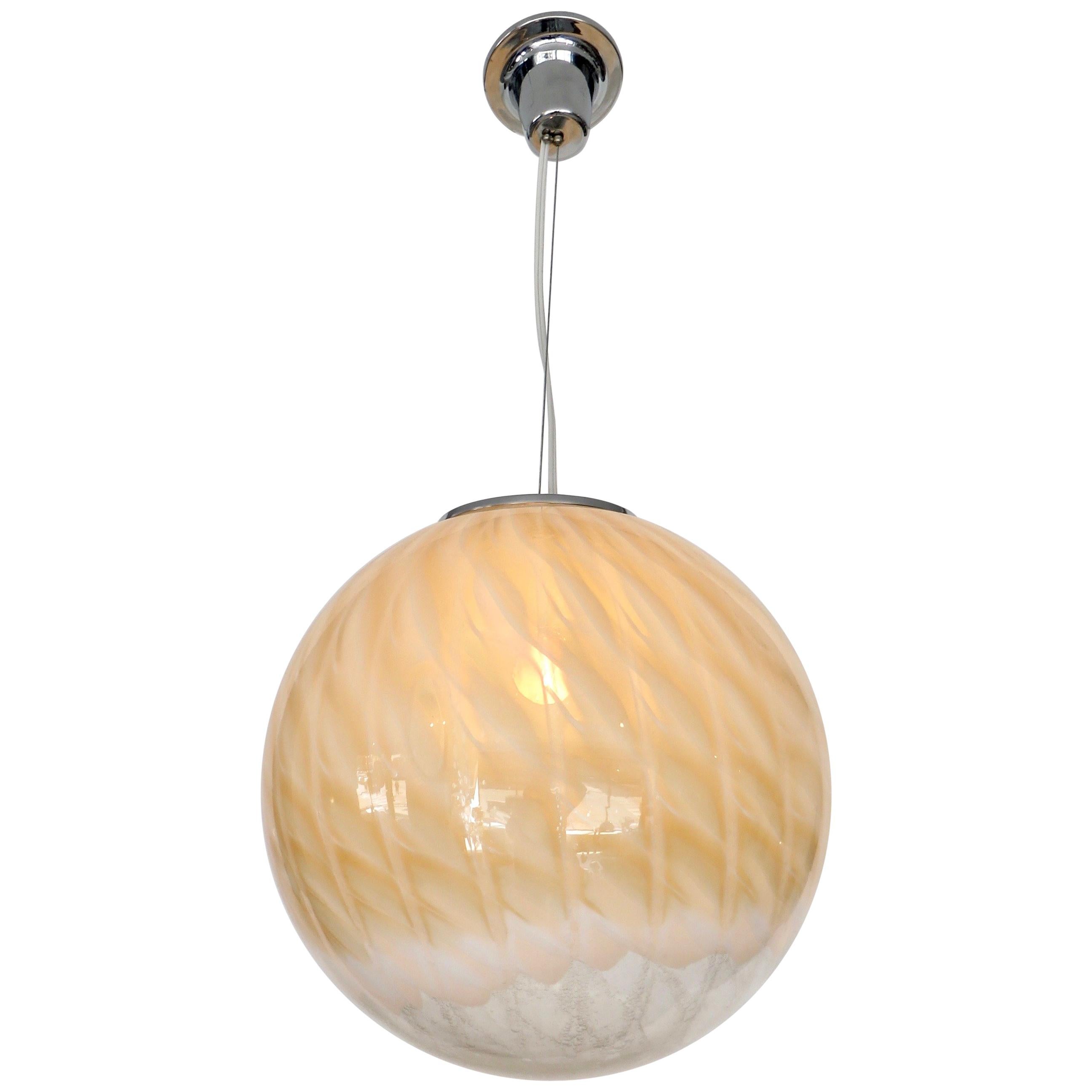 Italian Murano Blown Glass Globe Pendant Chandelier Attributed to Venini