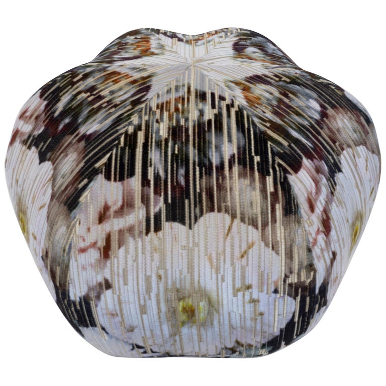 Navy Floral Print Quilted Pouf- Large main image 1