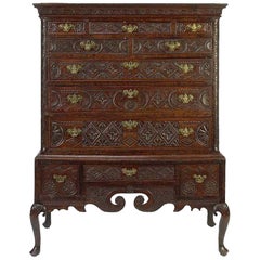 18th Century George III Carved Oak Highboy Cabinet