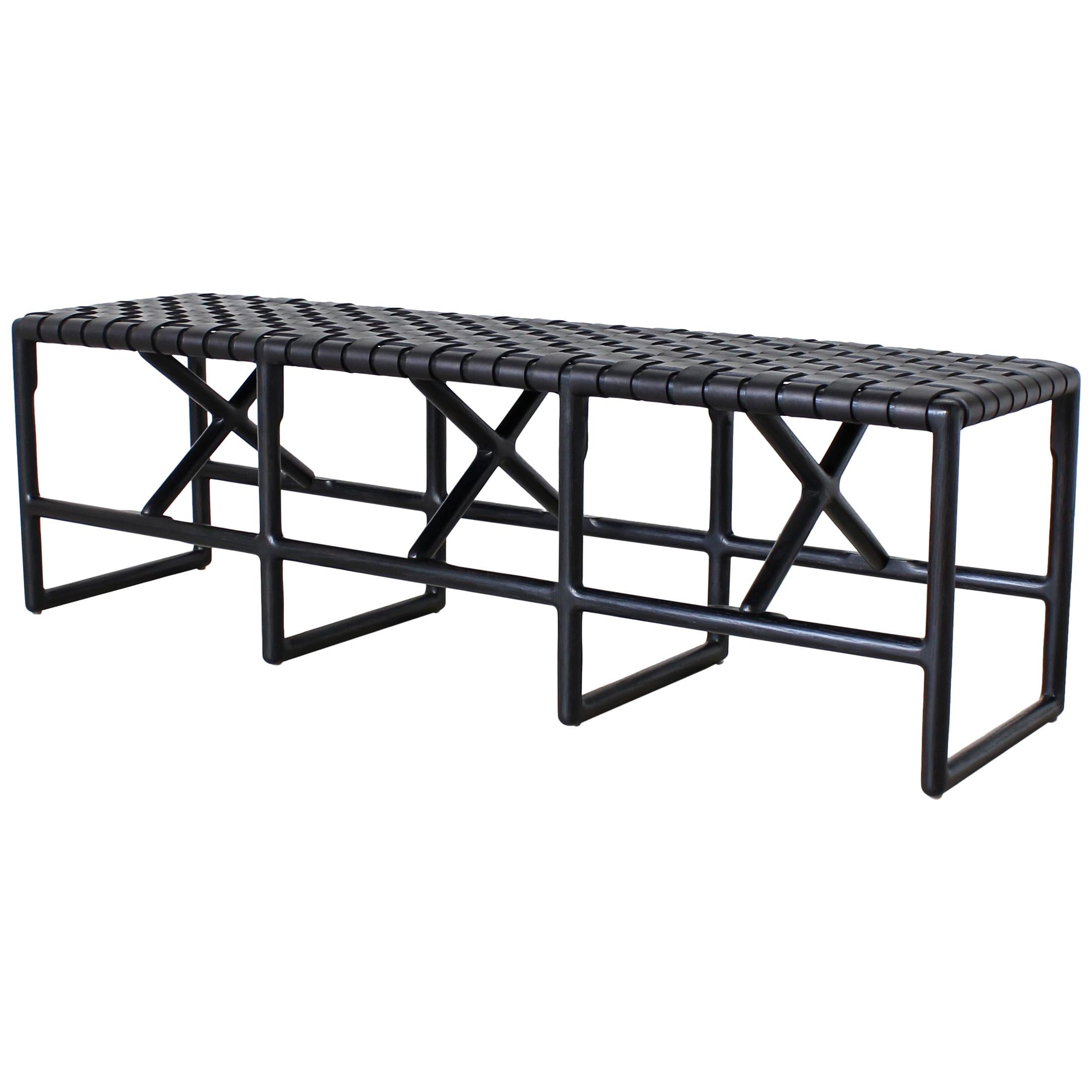 Montgomery Woven Leather Bench 60in