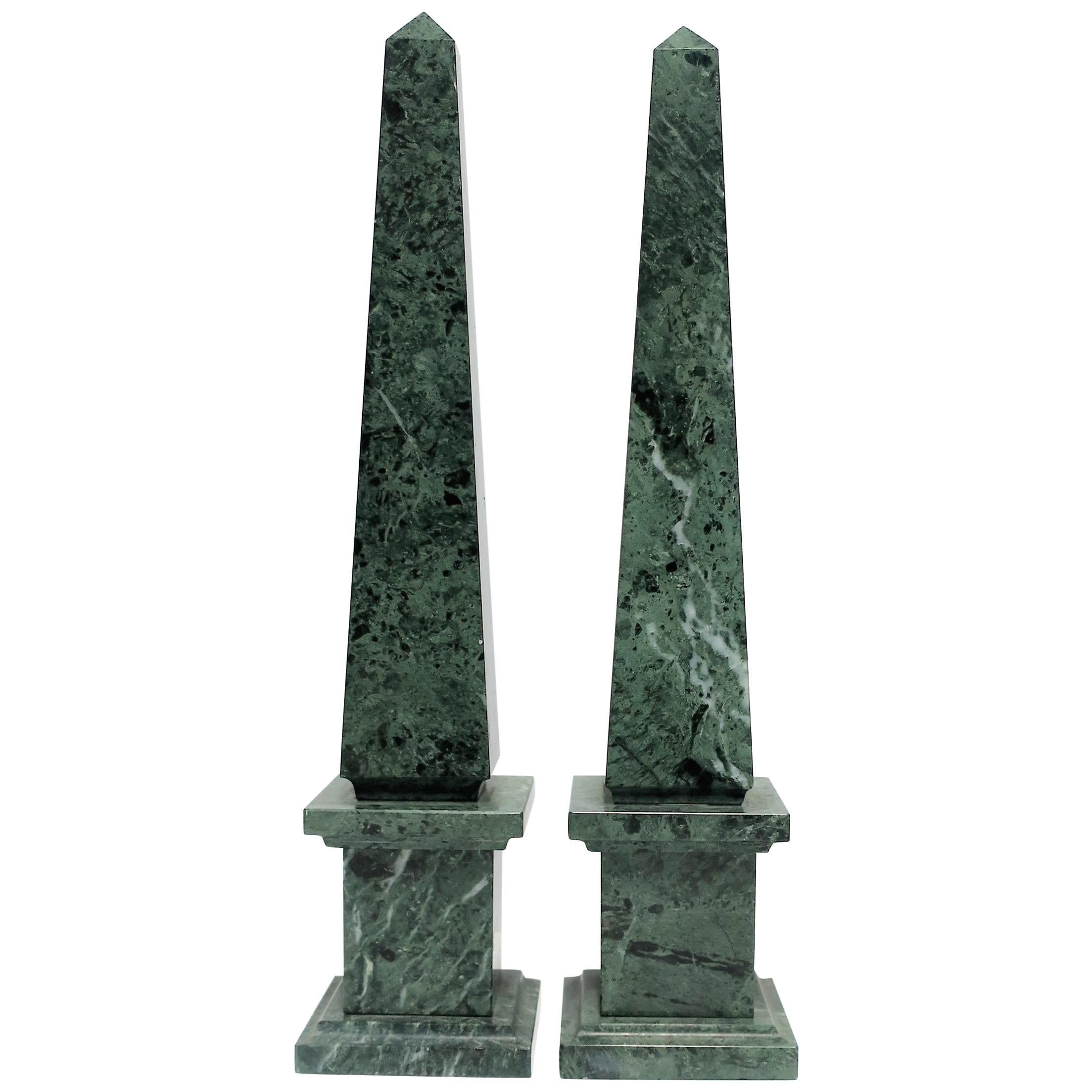 Modern Italian Green and White Marble Obelisks