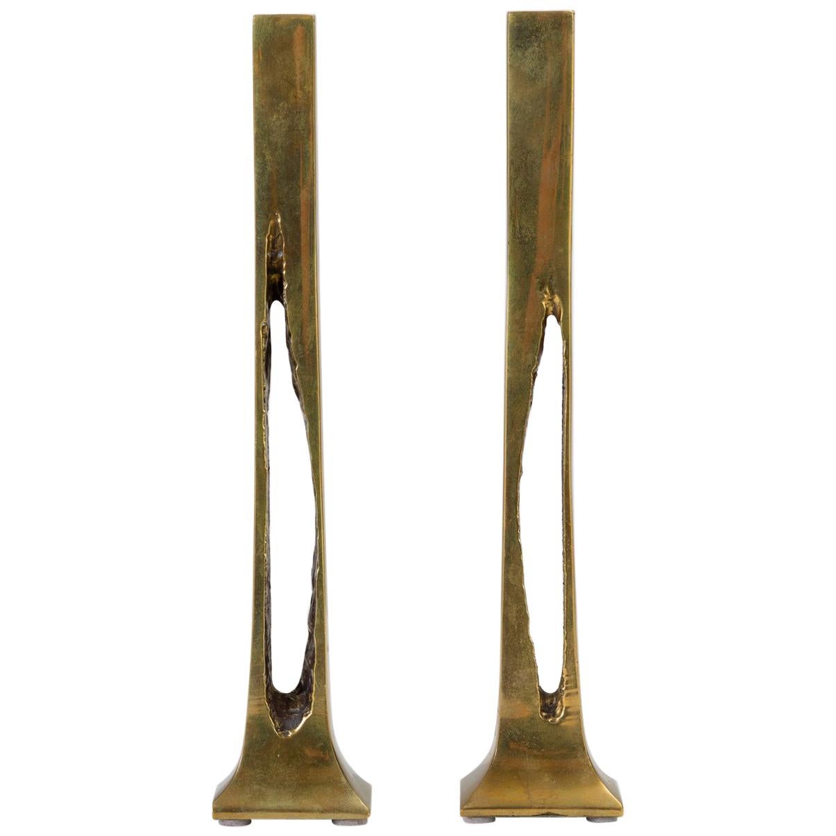Belgian Modernist Candlesticks in Cast Brass