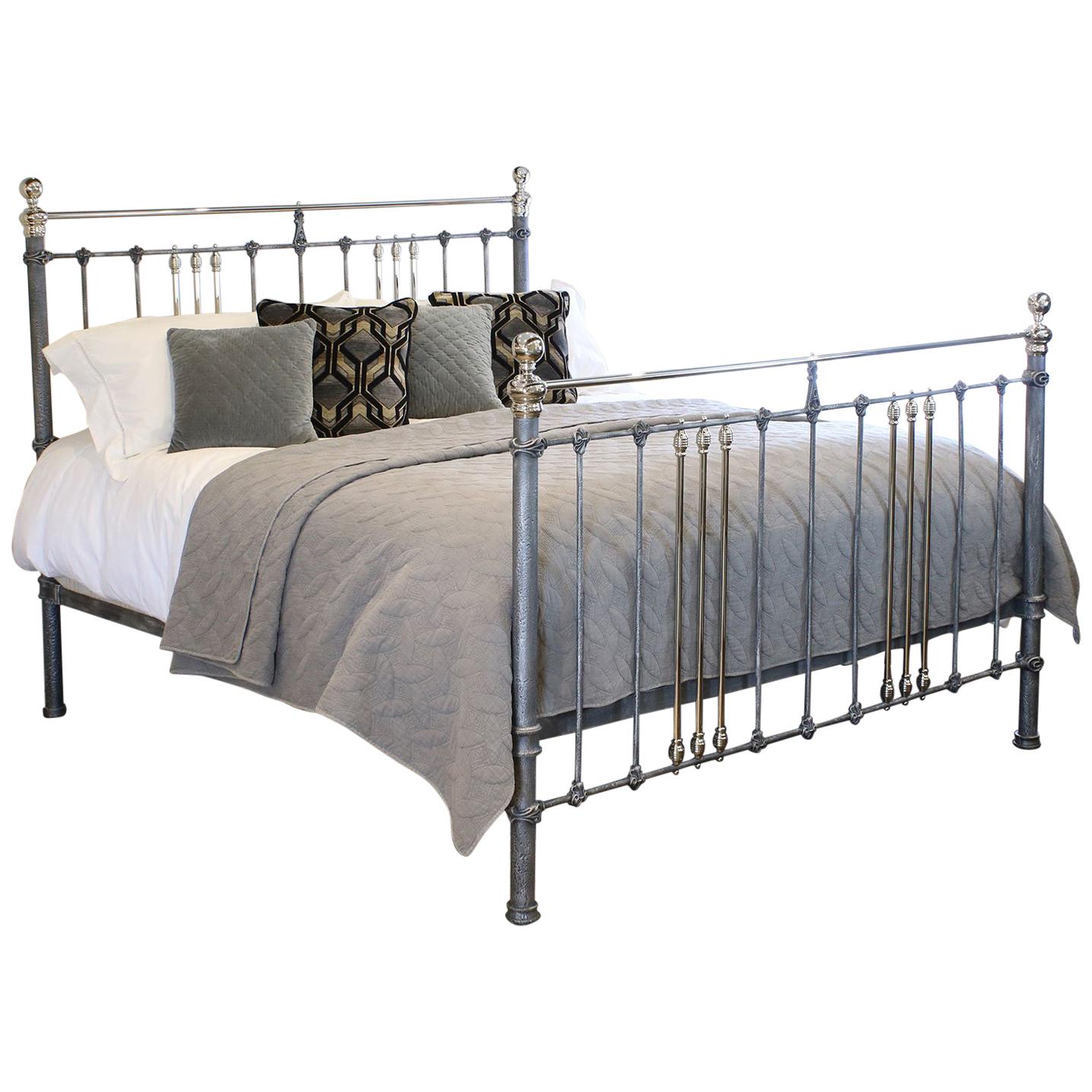 Wide Antique Bed in Silver and Nickel, MSK54