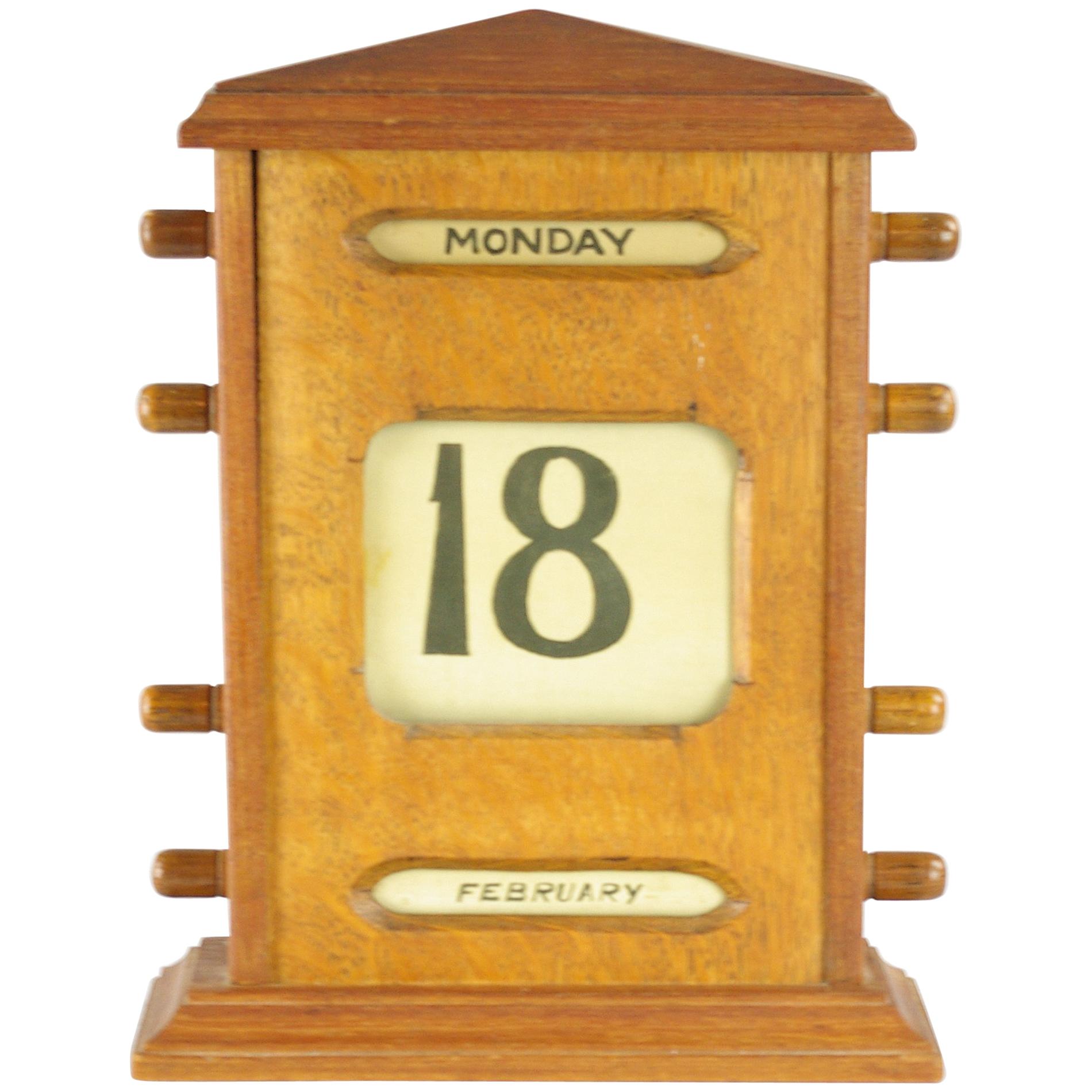 Antique Desktop Calendar, Tiger Oak Perpetual Calendar, Scotland, 1900, B1444