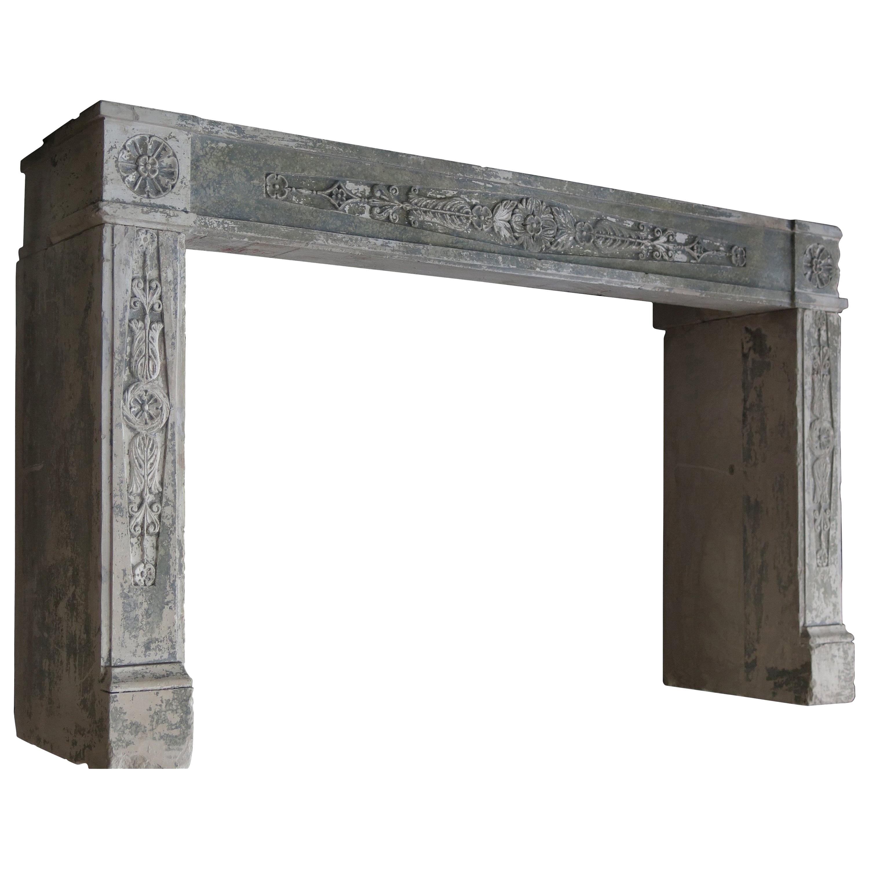 Normandy French Limestone Fireplace, Louis XVI Period, 18th Century, France For Sale