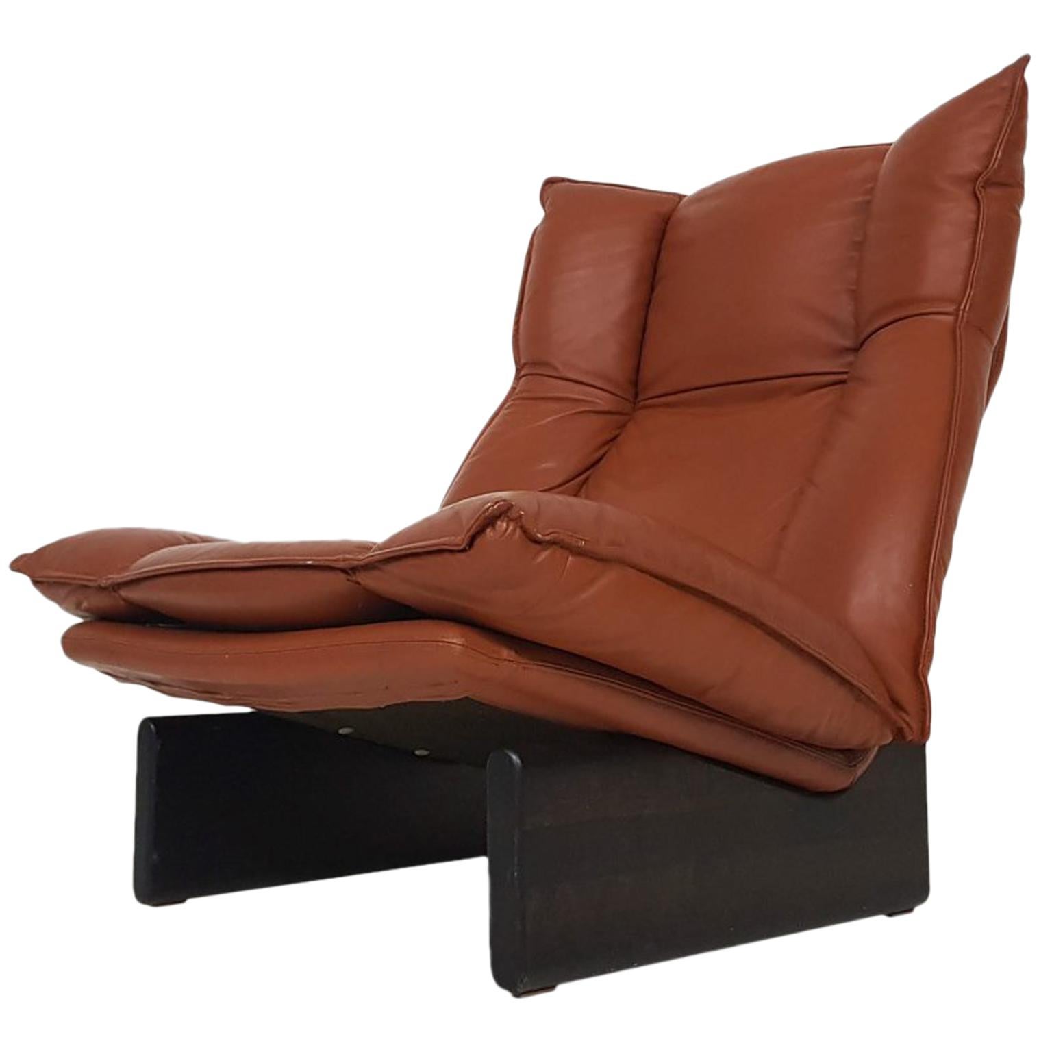 Leather and Wood Lounge Chair by Leolux, Dutch Modern Design, 1970s