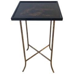 Chinoiserie Lacquer Side Table End Table with Faux Bois Brass Legs