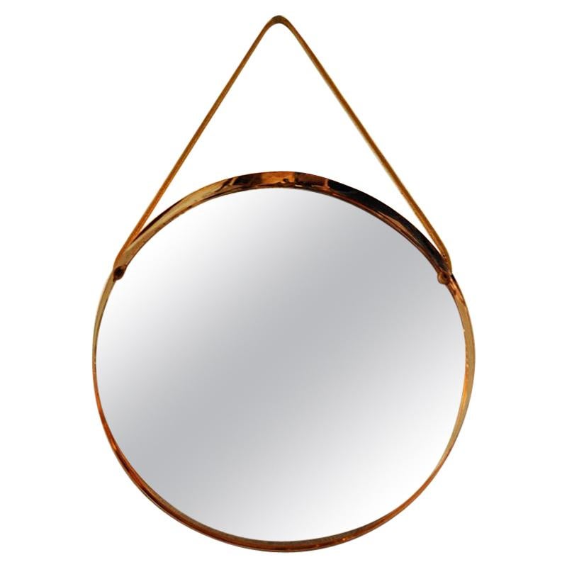 Round Decorative Mirror with Copper Frame, Scandinavian